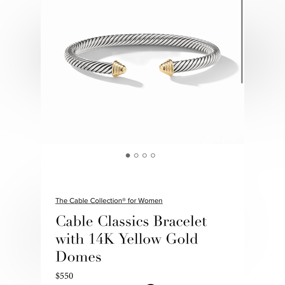 Authentic  David Yurman Cable Classics Bracelet with 14K Yellow Gold Domes